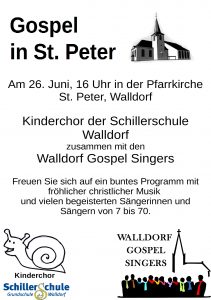 Konzert am 26.6. um 16 Uhr mit dem Kinderchor in der kath. Kirche Walldorf